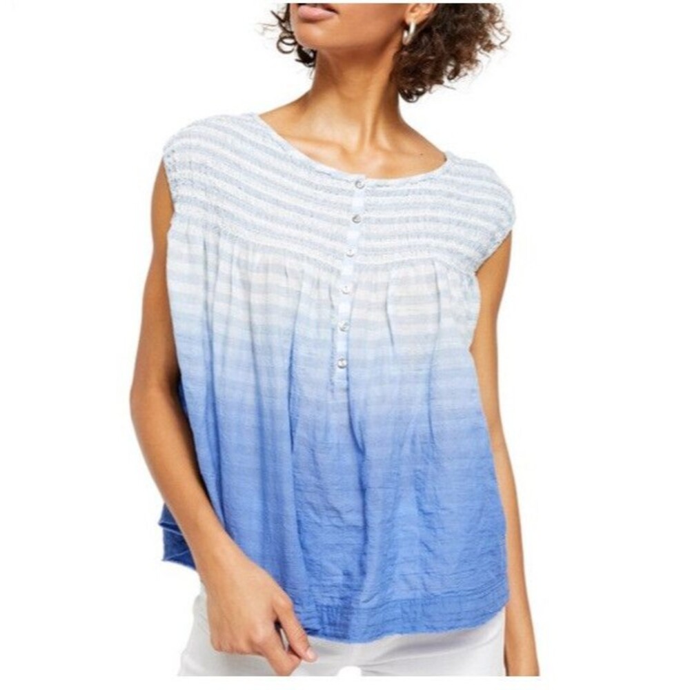 We The Free People Tank  Top Women’s XS Blue Ombre Sleeveless Pleated Boho